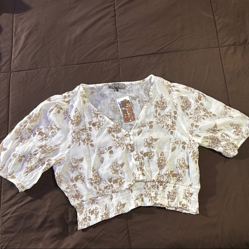Floral White and Brown Blouse